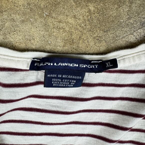 Ralph Lauren Sport Y2K Women’s XL Striped V-Neck T-Shirt Burgundy‎ White - Picture 6 of 11